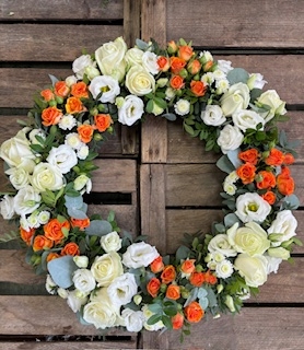 White and Peach Rose Wreath